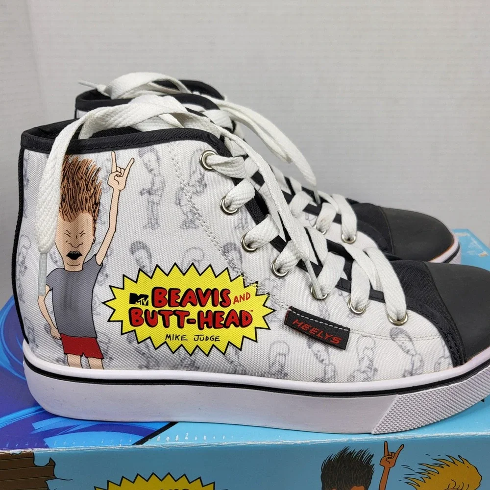 Heelys Hustle Beavis and‎ Butt-Head Mens 6 White Black Excellent Wheeled Shoes